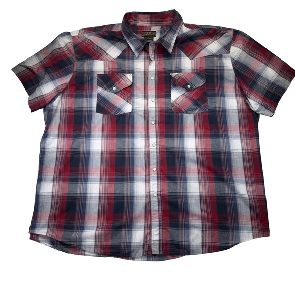 High Noon Other - High Noon Western Shirt Mens 4XL Red Blue Plaid Pearl Snap Short Sleeve